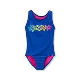 Girls Chlorine Resistant Sporty Hi-Neck Racer Back One Piece Swimsuit