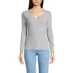 Women's Lightweight Waffle Long Sleeve Notch Neck T-Shirt