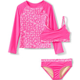 Girls Plus Chlorine Resistant Rash Guard Swim Top Bikini Top and Bottoms UPF 50 Swimsuit Set