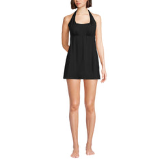 Women's Long Torso Square Neck Halter Swim Dress One Piece Swimsuit
