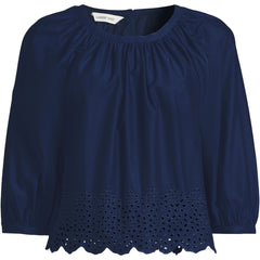 Women's Plus Size Gathered Eyelet Top