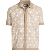 Men's Short Sleeve Tile Jacquard Button Down Sweater Polo