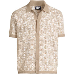 Men's Short Sleeve Tile Jacquard Button Down Sweater Polo