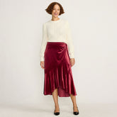 Women's Petite Velvet Wrap Midi Skirt