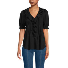 Women's Puff Sleeve Slub Ruffle Pintuck Top