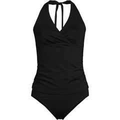 Women's Chlorine Resistant Halter Tankini Swimsuit Top and High Leg High Waisted Bottoms 2 Piece Set