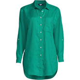 Women's Petite Linen Roll Sleeve Oversized Relaxed Tunic Top