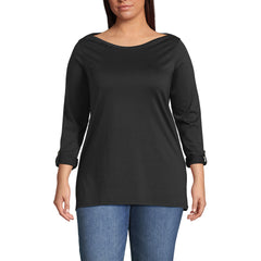 Women's Plus Size Supima Cotton Adjustable 3/4 Sleeve Boatneck Tunic