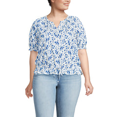 Women's Plus Size Elbow Sleeve Lightweight Jersey Gathered Adjustable Hem Blouse