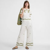 Women's Poplin High Rise Extra Wide Leg Embroidered Pants