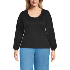 Women's Plus Size Supima Interlock Scoop Neck Blouson Sleeve Top