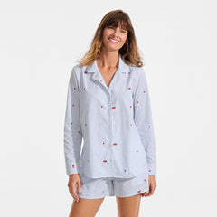Women's Petite Poplin Long Sleeve Button Front Sleep Top