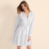 Women's Petite Long Sleeve Eyelet Mini Popover Dress