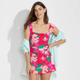 Women's Smoothing Square Neck Ruched Swim Dress Swimsuit
