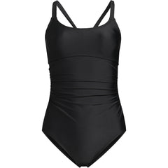 Women's Long Torso Essential Tie Back Ruched One Piece Swimsuit