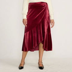 Women's Velvet Wrap Midi Skirt
