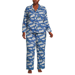 Women's Plus Size Flannel 2 Piece Pajama Set - Long Sleeve Shirt and Pants