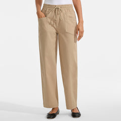 Women's Petite Herringbone Chino High Rise Relaxed Straight Drawstring Ankle Pants