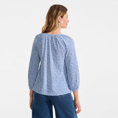 Women's Lightweight Jersey 3/4 Sleeve Notch Neck Gather Blouse