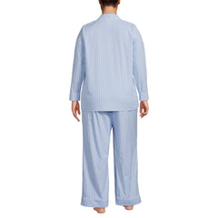Women's Plus Size Cotton Poplin 2 Piece Pajama Set - Long Sleeve Top and Pants