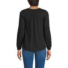 Women's Lightweight Jersey Lace Mix Long Sleeve Pintuck Top