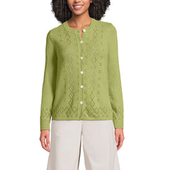 Women's Pointelle Crew Neck Cardigan Sweater