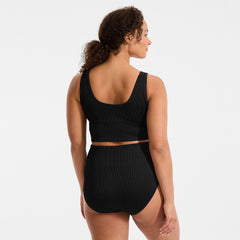 Women's Plus Size Tugless Ribbed Midkini and High Waisted Bottom Swimsuit Set