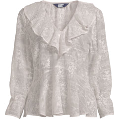 Women's Feminine Ruffle Chiffon V Neck Blouse