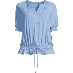 Women's Plus Size Elbow Sleeve Lightweight Jersey Gathered Adjustable Hem Blouse
