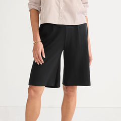 Women's Petite Sport Knit High Rise Pleated 12 Inch Bermuda Shorts