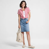Women's Petite Soft Denim Classic 5 Pocket Above the Knee Skirt