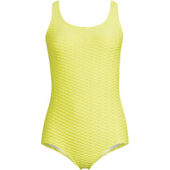 Women's Long Tugless Low Leg Textured One Piece Swimsuit