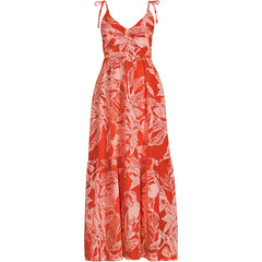 Women's Cotton Voile Vneck Tie Strap Maxi Dress