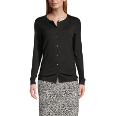 Women's Tall Long Sleeve Performance Fine Gauge Button Front Crew Cardigan Sweater