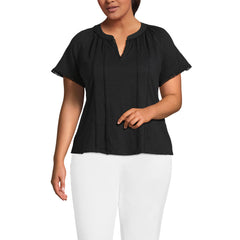 Women's Plus Size Slub Short Sleeve Notch Neck Top
