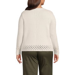 Women's Plus Size Pointelle Crew Neck Cardigan Sweater