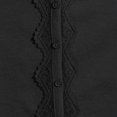 Women's Petite 3/4 Sleeve Slub V-neck Lace Trim Top
