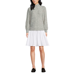 Women's Fuzzy Lantern Sleeve Mock Neck Mini Twofer Dress