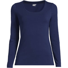 Women's Petite Lightweight Jersey Skimming Long Sleeve Scoop Neck T-shirt