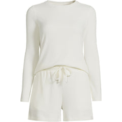 Women's Cozy Brushed Rib 2 Piece Pajama Set - Long Sleeve Top and Shorts