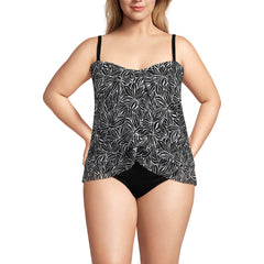 Women's Plus Size Chlorine Resistant Mesh Bandeau High Leg Fauxkini One Piece Swimsuit
