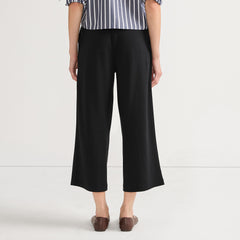 Women's Petite Sport Knit Elastic Waist Wide Leg Crop Pants