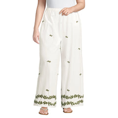 Women's Plus Size Poplin High Rise Extra Wide Leg Embroidered Pants