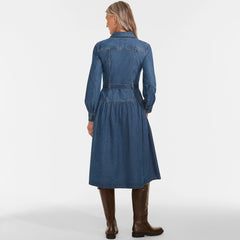 Women's Petite Denim Button Front Midi Shirt Dress
