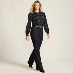 Women's Lightweight Jersey Long Sleeve Button Front Pintuck Top