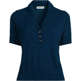 Women's Cotton Blend Short Sleeve Polo Sweater