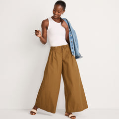 Women's Petite Poplin Mid Rise Pleated Slouchy Pants