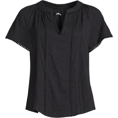 Women's Petite Slub Short Sleeve Notch Neck Top