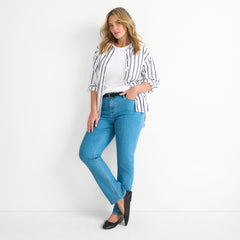 Women's Plus Size Mid Rise Straight Leg Blue Jeans