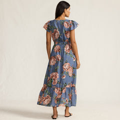 Women's Vneck Flutter Sleeve Maxi Dress